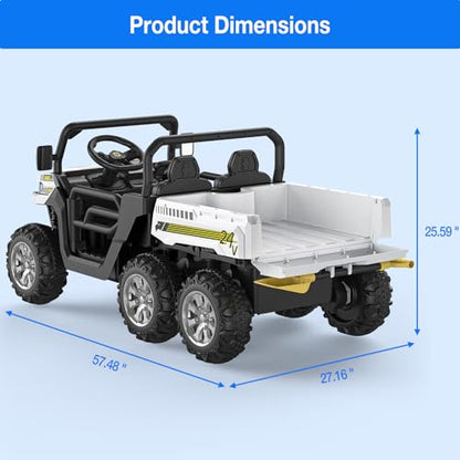 Hetoy 24V 2-Seater Ride On Dump Truck with Parent Remote Control, 4WD 6-Wheel Electric Car for Big Kids, UTV Style Dump Bed & Music Horn, ASTM/CPSIA Certified (Ages 3+) - color: White