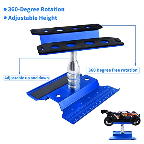 RC Car Work Stand RC Tool Kit Repair Workstation Aluminum Alloy 360 Degree Rotate w/Screw Kit & Screw Tray, Wheel Wrench for 1/8 1/10 1/12 1/16 Scale Models Cars Trucks (Navy Blue) - color: Navy Blue