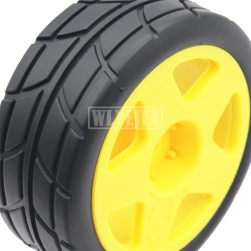 4PCS RC 1/10 On-Road Tires 65mm RC Rubber Tires w/Plastic Wheel Rim 12mm Hex Fit for 1/10 RC On-Road Rally Car HPI Tamiya TT01 TT02 Kyosho Wltoys 144001 - color: Yellow 4