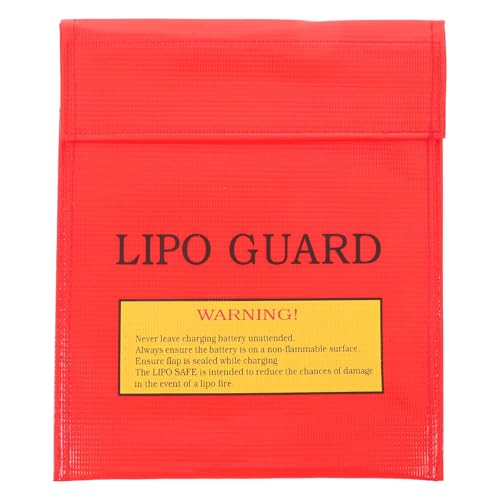 Explosion Proof Lipo Battery Bag - Fire Retardant Lithium Battery Safety Pouch for Charging and Storage - Protective Lipo Storage Guard with Sticky Band Red - size: 22.50X19.00X0.25CM