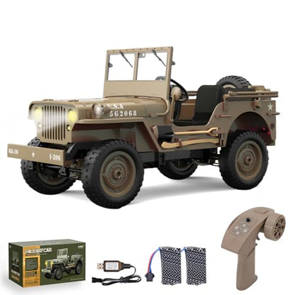 RC Crawler, 1:10 Scale D888 Willys Military Jeep, 2.4Ghz 4WD Off Road Rock Crawler with Lights, Removable Accessories All Terrain RC Jeep Toy for Adult Teens-Upgradable (2 Batteries) - color: Yellow