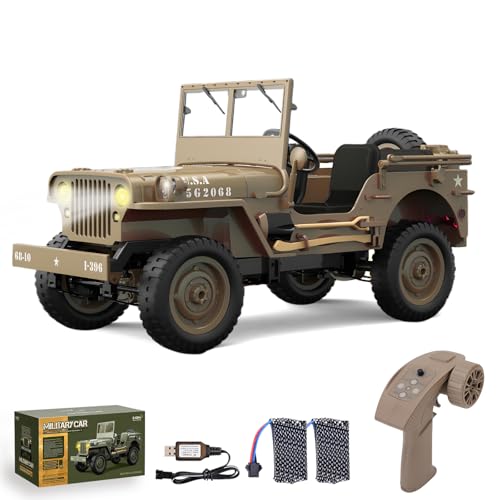 RC Crawler, 1:10 Scale D888 Willys Military Jeep, 2.4Ghz 4WD Off Road Rock Crawler with Lights, Removable Accessories All Terrain RC Jeep Toy for Adult Teens-Upgradable (2 Batteries) - color: Yellow