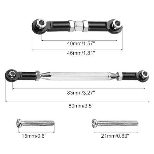MECCANIXITY 2 Sets Adjustable Turnbuckles Camber Link Linkages Aluminum Alloy Upgrade Parts RC Car Steering Pull Rod Servo Linkages Tie Rod for MN 1:12 D90 RC Car Crawler,Black - color: Black
