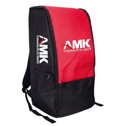 AMK RC Car Backpack, Waterproof RC Car Bag Large Capacity RC Car Storage Bag for 1/8 & 1/10 RC Crawler, Padded Carrying Case with Straps & Multi Pockets for TRX4 TRX6 Axial SCX10 Capra D90 TF2 CC01 - color: Red
