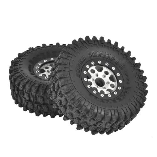 4PCS 1.55 inch Aluminum Metal Beadlock Wheels Rim and 95mm All Terrain Rubber Tires for 1/10 1/12 RC Rock Crawler Car for Axial AX90069 D90 TF2 Tamiya LC70 JIMNY UTB18(5Spoke,Silver Black) - color: 5spoke,silver Black