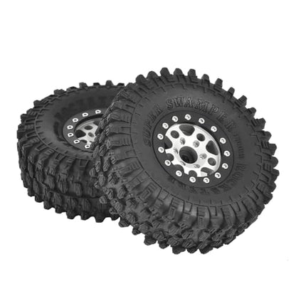 4PCS 1.55 inch Aluminum Metal Beadlock Wheels Rim and 95mm All Terrain Rubber Tires for 1/10 1/12 RC Rock Crawler Car for Axial AX90069 D90 TF2 Tamiya LC70 JIMNY UTB18(5Spoke,Silver Black) - color: 5spoke,silver Black
