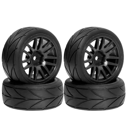 1/10 RC On Road Tires OD 2.56" And Hard Plastic Rally Wheels Rims 12mm Hex for 1:10 Scale Street Racing Touring Drift Car Tamiya TT01 TT02 Traxxas XV02 XV01 TA06 HPI KYOSHO PTG2 4PCS (Black) - color: Black