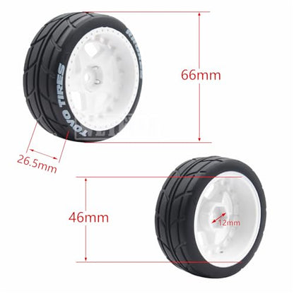 4PCS RC 1/10 On-Road Tires 65mm RC Rubber Tires w/Plastic Wheel Rim 12mm Hex Fit for 1/10 RC On-Road Rally Car HPI Tamiya TT01 TT02 Kyosho Wltoys 144001 - color: White 7