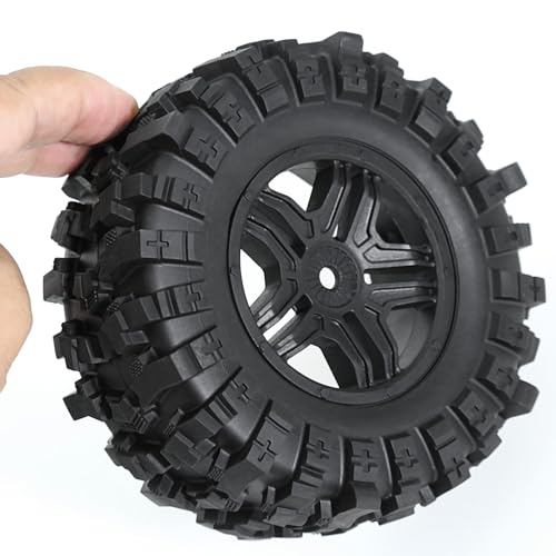 STMU 1/10 RC 12mm Hex RC Wheels and Tires （4pcs） OD 4.45''for 1/10 RC Off-Road Car Traxxas TRX4 Slash Arrma Losi Tenacity Vkar 10sc Hpi RC Buggy Car (Black) - color: Black