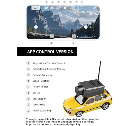 Wltoys Mini RC Car, 1:64 Scale FPV RC Drift Car with 720P HD Camera, 2.4GHz Transmitter, WiFi App Control with Gyro, LED Lights, Mini Racing Toys (Yellow) - color: Yellow