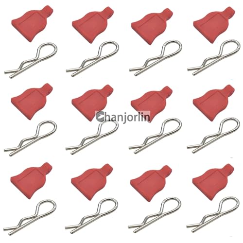 12 Pcs RC Car Universal RC Body Clips with Pull Tabs Car Clips R Clips Compatible with 1/8 1/10 1/12 RC On Road Car Crawler Truck Buggy Shell Replacement Parts TT02 Axial SCX10 (Red) - color: Red
