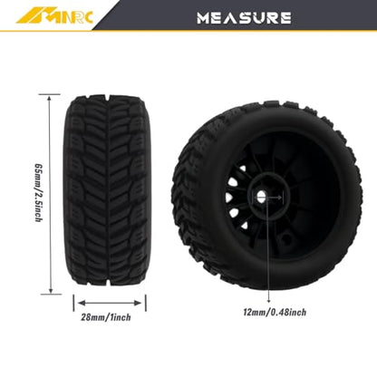 Pre Glued Wheel and Tire Plastic Rim Rubber for Arrma 1/16 Mojave Grom RC Car Upgrades Part Black - color: Black
