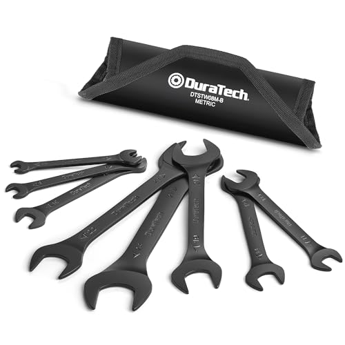 DURATECH Super-Thin Open End Wrench Set, 8-Piece, Metric | Slim Wrench set, 5.5, 7, 8, 9, 10, 11, 12, 13, 14, 17, 19, 21, 22, 23, 24, 27 mm, Black Electrocoat, Rolling Pouch - color: Black, size: Metric