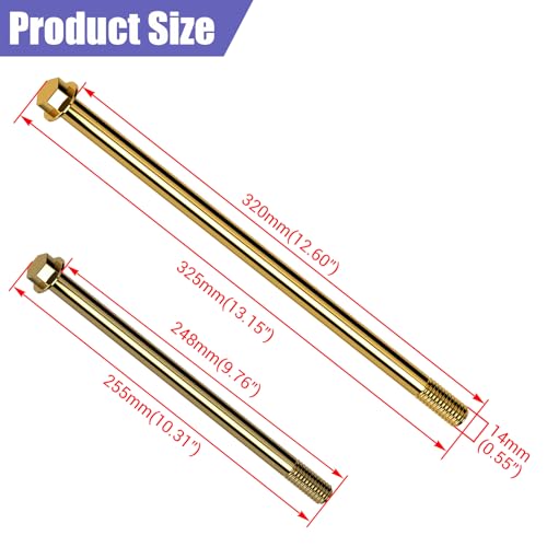 14mm 225mm Front Axle Kit + 325mm Mini Bike Rear Axle for CT200U | 14mm Rear and Front Axle Kit Compatible with Coleman CT200U Minibike 196CC 200CC 6.5HP Engine Parts 15mm Chain Adjuster - color: gold