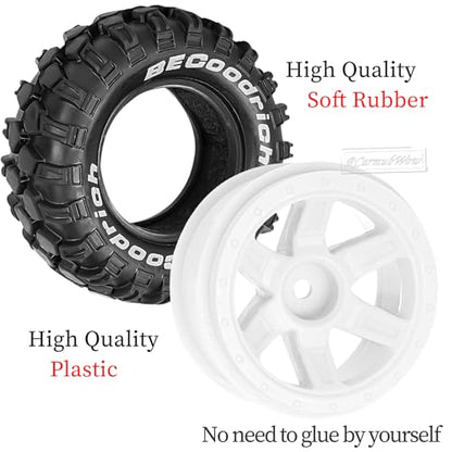 RC Wheels and Tires Off-Road Buggy Tires for 1/12 1/14 1/16 RC Off Road Monster Truck E-REVO Summit REDCAT HPI SAVAGEGT-2XS Volcano-16,1/12 1/14 1/16 Wheels Tires Set Pre-glued,White - color: White(4pcs)