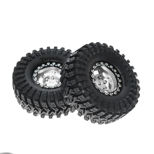 1.3” Aluminum Beadlock Wheels & Rock Trail Tires Set for 1/18 1/24 RC Crawlers, -8.0mm Offset, 68×26mm, 7mm Hex, Fits TRX4M SCX24 AX24 FCX24 Ascent-18, Pre-Assembled 4 pcs (White) - color: White