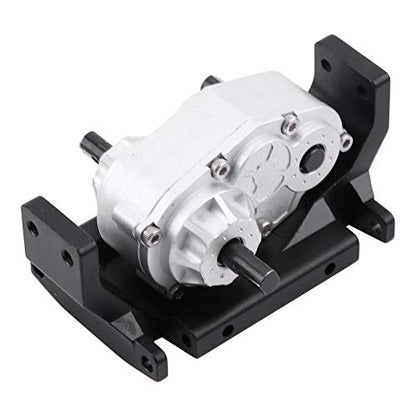 RC Transfer Case, 72mm CNC Machined Metal Gearbox with Mount for SCX10 D90 1/10 RC Crawler Car Black Silver
