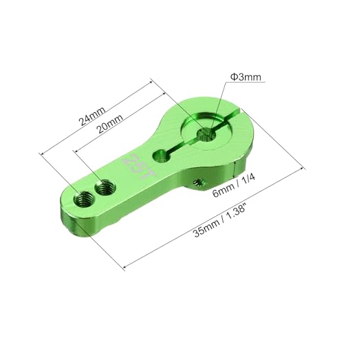 MECCANIXITY 5 Pcs Aluminum Servo Horn 25T Steering Arm 35mm Length Green Suitable for DIY RC Car/Boat/Airplanes Boat Model Accessories with 2 Pcs Screws - color: Green
