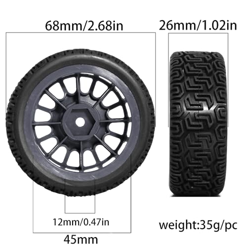 fujita 1/10 RC ON-Road Rubber Racing Tire Rim 68mm OD for 1:10 RC On-Road Touring Drift Car HSP Tamiya XV01 TT01 TT02 HPI Kyosho FAZER MK2（Black B） - color: Black B