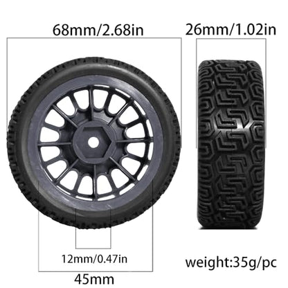 fujita 1/10 RC ON-Road Rubber Racing Tire Rim 68mm OD for 1:10 RC On-Road Touring Drift Car HSP Tamiya XV01 TT01 TT02 HPI Kyosho FAZER MK2（Black B） - color: Black B