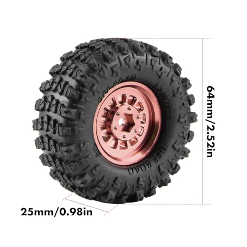 GLOBACT 1.3" Wheels Tires Offset -3.75mm for SCX24 AX24 TRX4M 1/18 1/24, RG - color: Rose Gold