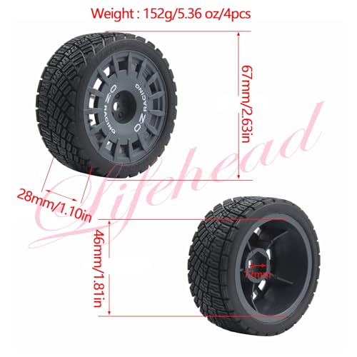 Lifehead 67mm RC On-Road Rally Car Tires and Wheels for 1/10 RC On-Road Touring Drift Car HSP Tamiya XV01 TT01 TT02B HPI Kyosho FAZER MK2 /12mm Hex - color: Grey a