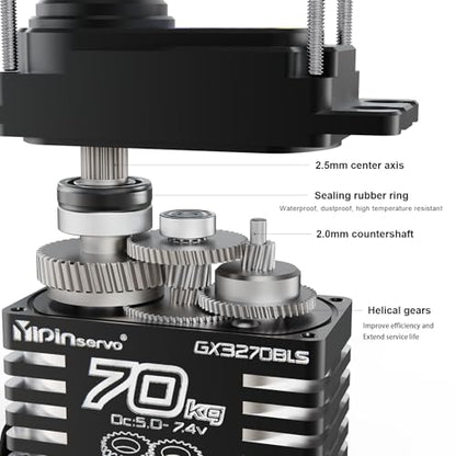 GOUPRC 70kg Brushless Servo for 1/8 1/10 1/12 RC Truck Car Crawler Boat Robot, 7.4V Oblique Gear High Torque Servo - size: 70KG