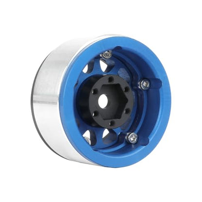 4PCS 1.55 Inch Aluminum Alloy Metal 10Holes Beadlock Wheel Rim Hubs Replacement Accessory for Tamiya AX90069 D90 TF2 CC01 CC02 1/10 RC Crawler Car Upgrade Parts (Black Blue) - color: Black Blue