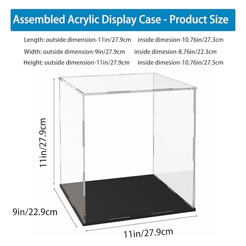 Acrylic Display Case for Collectibles and Miniature Houses, Clear Display Box with Thick Base and Lid for Protection and Showcase, 11x9x11-inch - size: 11"L x 9"W x 11"H