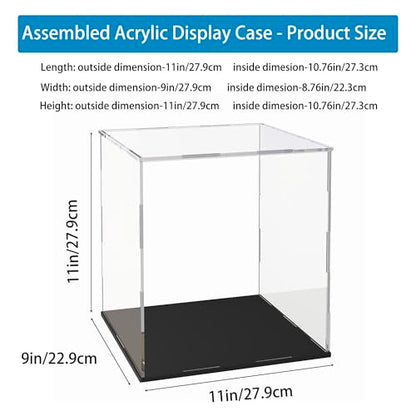 Acrylic Display Case for Collectibles and Miniature Houses, Clear Display Box with Thick Base and Lid for Protection and Showcase, 11x9x11-inch - size: 11"L x 9"W x 11"H
