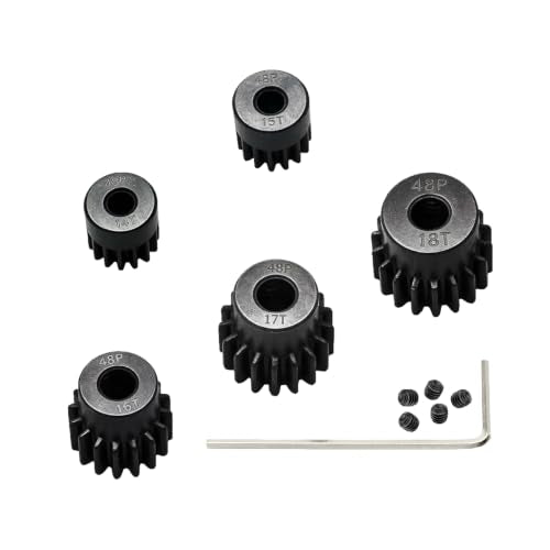 5-Pack Steel 48P Pinion Gear Sets 14T 15T 16T 17T 18T with Screws for 3.175mm (1/8-Inch) Shaft 1/10 RC Car Brushless Brush Motor - size: 14T 15T 16T 17T 18T