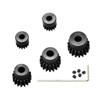 5-Pack Steel 48P Pinion Gear Sets 14T 15T 16T 17T 18T with Screws for 3.175mm (1/8-Inch) Shaft 1/10 RC Car Brushless Brush Motor - size: 14T 15T 16T 17T 18T