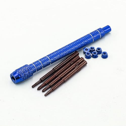 1/30 RC Screwdrivers Set H1.3 Hex T4 Plum Phillips 1.5mm 2.0mm Precision Bits With M2 Nuts Screw Driver Repair Tool Kit For 1:30 1:32 Crawler Car Axial SCX30 0.7" Tires Wheels (Blue) - color: Blue