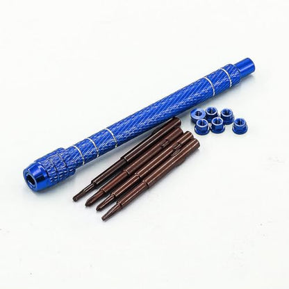1/30 RC Screwdrivers Set H1.3 Hex T4 Plum Phillips 1.5mm 2.0mm Precision Bits With M2 Nuts Screw Driver Repair Tool Kit For 1:30 1:32 Crawler Car Axial SCX30 0.7" Tires Wheels (Blue) - color: Blue