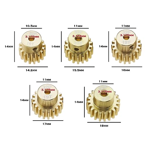 ECSiNG 5PCS 32DP 3.175mm Pinion Motor Gear Set 16T 17T 18T 19T 20T for 1/10 RC Car 3650 540 550 Brushless Motor Shaft Sprocket Replacement Parts