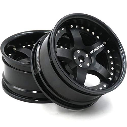 2pcs RC 1/10 Aluminum Alloy Wheel Rims Hex 12mm Adjustable Offset Black Color Fit 1:10 RC On Road Drift Touring Car Tires - color: Black