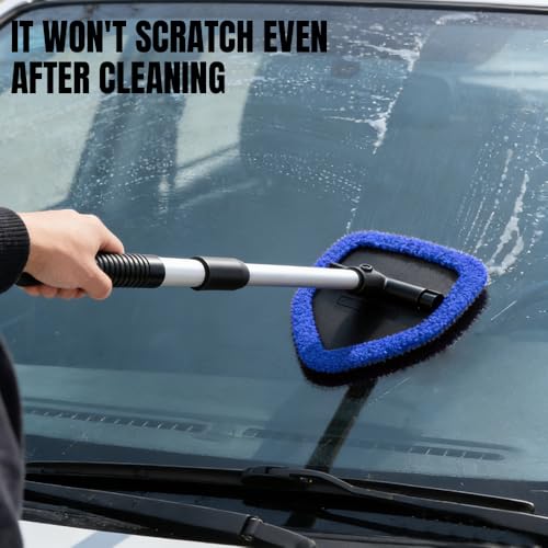 Windshield Cleaner Tool, Windshield Cleaning Tool, Car Window Detailing Cleaning Kit with Extendable Handle and Reusable Microfiber Pads, Auto Glass Wiper Brush for Car Office Home (Blue) - color: Blue