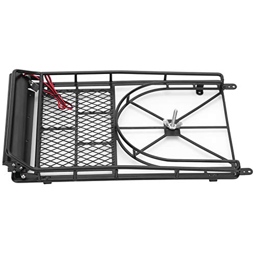 Metal Roof Rack Luggage Carrier for RC Crawler Car, RC Roof Rack with LED Light Strip, Sturdy Durable Storage Rack with Spare Tire Mount for HSP