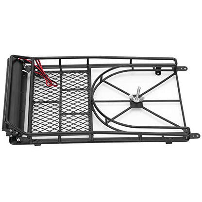 Metal Roof Rack Luggage Carrier for RC Crawler Car, RC Roof Rack with LED Light Strip, Sturdy Durable Metal Cargo Carrier with Spare Tire Mount for HSP