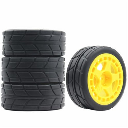 66mm 4PCS 1/10 RC On-Road tires and Hard Plastic wheels set Hex 12mm For WRC Drift Car Conversion 1/10 RC On-Road Car Traxxas Tamiya FW06 TT02 HPI HSP 94122 Kyosho%T066 (Yellow) - color: Yellow