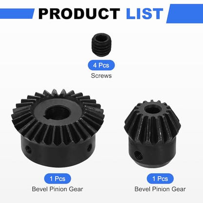 uxcell 2Pcs Tapered Bevel Gears Set, 1.5 Mod 1:2 (15T/30T) Harden Steel Straight Bevel Gear, 90 Degree Steering Motor Gears, (6/12mm Shaft Hole with Keyway) - size: 6/12mm