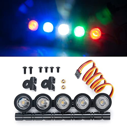 RC Car LED Lights Roof Light Bar Kit Headlight Spotlight 5 LEDs Body Shell Roof Lights for 1/10 TRX4 D90 SCX10 90046 CC01 Wraith RC Rock Crawler Car Upgrades (Multicolor) - color: Multicolor