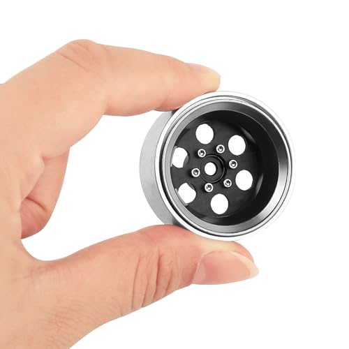 ModuWheel 1.3" Negative Offset Aluminum + Carbon Fiber Beadlock Wheels Rim for 1/24 1/18 AX24 SCX24 TRX4m Ascent18 RC Crawler,Round Pattern (Gray) - color: Gray