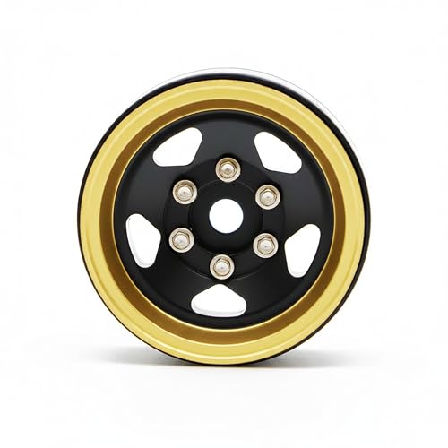 1.0” Brass Beadlock Wheels, -6.35mm Offset CNC Rims for 1/18 1/24 RC Crawler TRX4M, Axial SCX24 AX24, Redcat Ascent-18, FMS FCX24, 4 pcs, Black