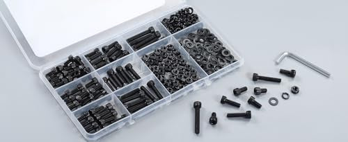 290Pcs M5 Screws Assortment Kit,Hex Socket Head Cap Screws Bolts Nuts Washer Set,12.9 Grade Alloy Steel,Black Oxide M5 x 8/10/12/16/20/25/30mm,for 3D Printer,DIY Project - size: M5 290PCS Socket Black
