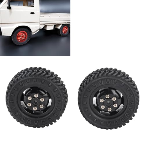RC Wheels, Durable Rubber Tires with Aluminium Alloy RC Truck Wheels 55mm Diameter for D12 1/10 Scale RC Cars Off-Road Enthusiasts and Hobbyists