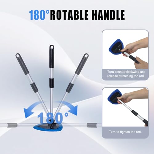 9 PCS Car Windshield Cleaner Tool Kit, Car Window Cleaner Windshield Cleaning Tool with Microfiber Pad Spray Bottle Detailing Brush and Extendable Handle, Auto Glass Wiper Kit Home Window, Blue