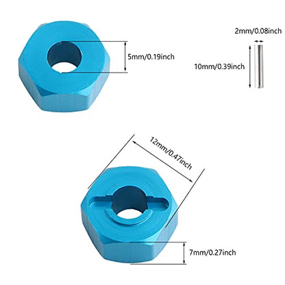 12mm Hex Wheel Hub Mount, Aluminum 7mm Thick with 2x10mm Stub Axle Pins for 1/10 Slash 4x4 & HQ 727 RC Cars Replacement Upgrade Parts (Blue)(Set of 4) - color: Blue
