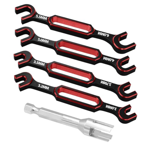 4PCS Wrench 3.0/3.2/3.5/3.7/4.0/5.0/5.5/6.0mm Turnbuckle Nut Ball Joint Remover with Hex Bit Linkages Link Rod Ends Installing Tools for RC Car Boat Model Repair Tool Kit - color: Red, W/ Hex Bit