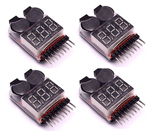 Readytosky Lipo Battery Checker RC Battery Low Voltage Buzzer Alarm | Voltage Tester Monitor for 1-8S Lipo Life LiMn Li-ion Battery (4PCS)